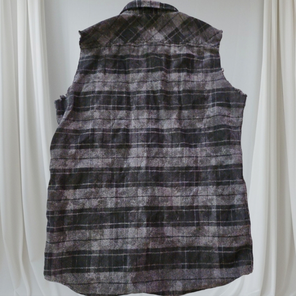 RUDE Black/Grey Flannel Sleeveless Button-Up Top - Picture 2 of 10